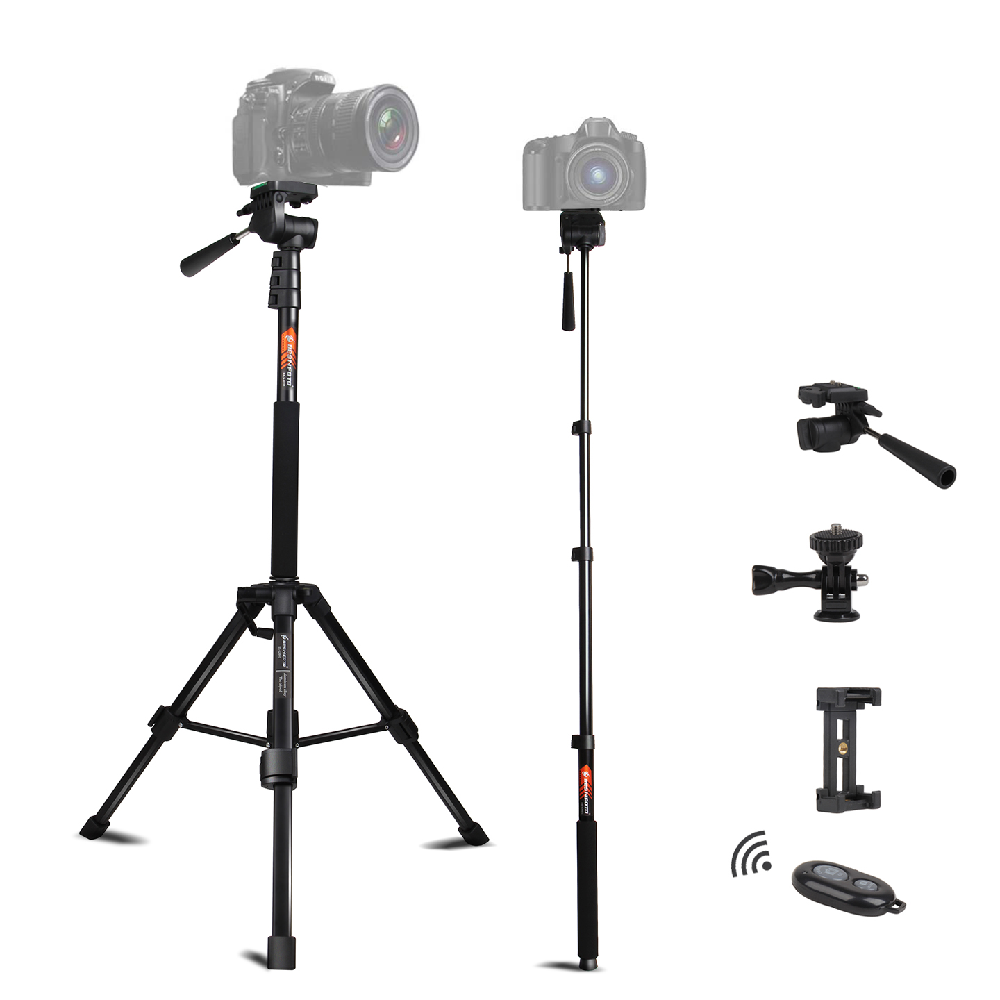 Tripod For Camera And Phone Monopod With Remote Action Camera Mount Adapter 